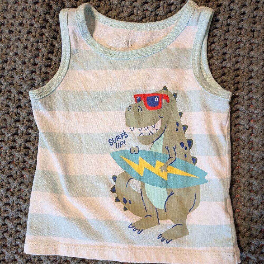 Garanimals 24M White Striped Dinosaur Tank Top - "Surf's Up!"